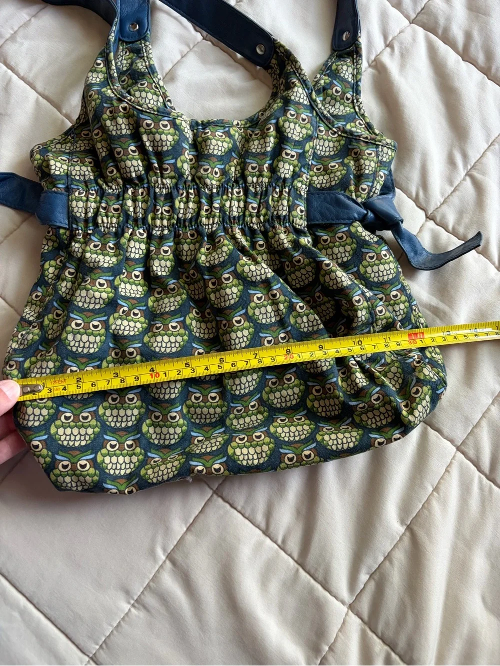 Owl-Print Blue & Green hobo bag